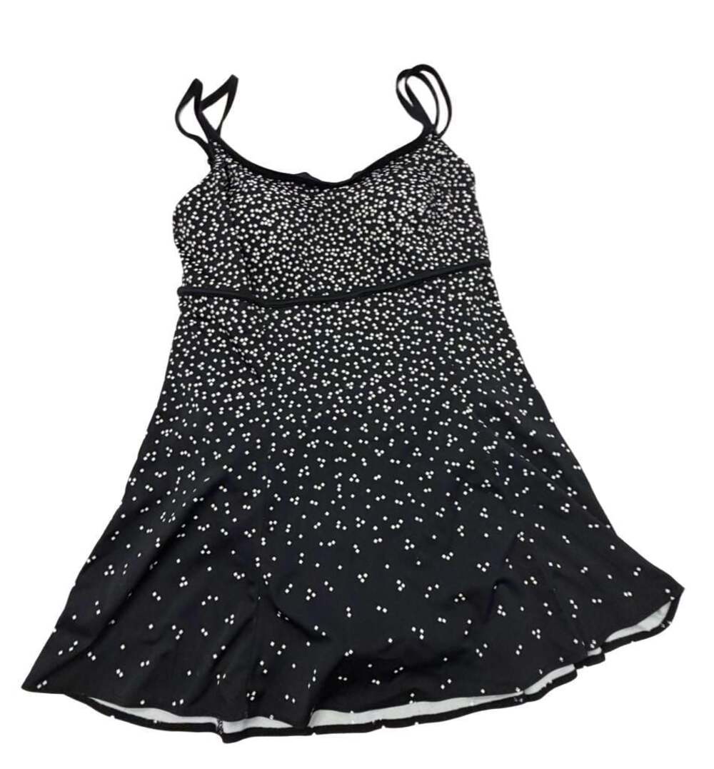 Great Lengths Black and White Dot Print Empire Waist Swim Dress